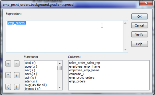 Spread property value of the gradient