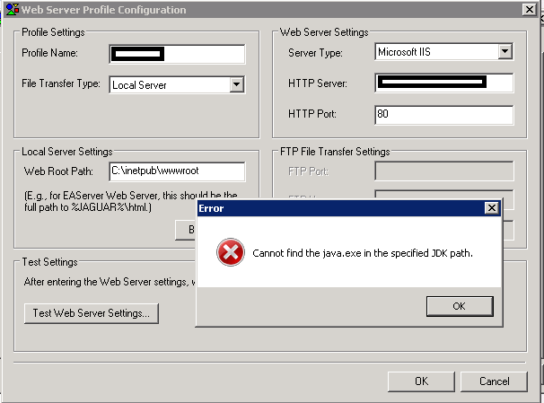 error during testing web server configuration